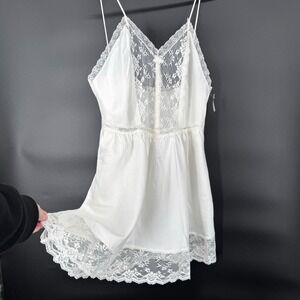 Vintage Lace Slip Dress L Fairy Coquette Babydoll Feminine Cottage Deadstock USA